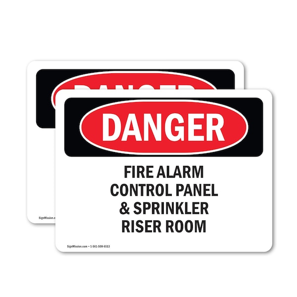 Signmission Fire Alarm Control Panel And Sprinkler Riser Room Danger Sign, Vinyl Decal, 10in x 7in, 2PK OS-2PACK-DS-D-710-L-2378 - main